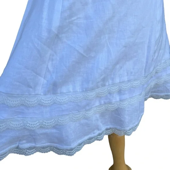 Reformation Arya White Linen Mini Dress Lace Accents Adjustable Straps Sz 6 NWOT Reformation Arya White Linen Mini Dress Lace Accents Adjustable Straps Sz 6 NWOT